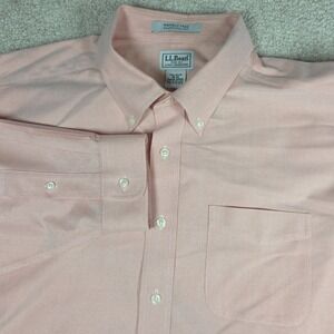 LL Bean Mens Button Down Shirt 18-34 Pink Wrinkle Free Traditional‎ Fit Monogram